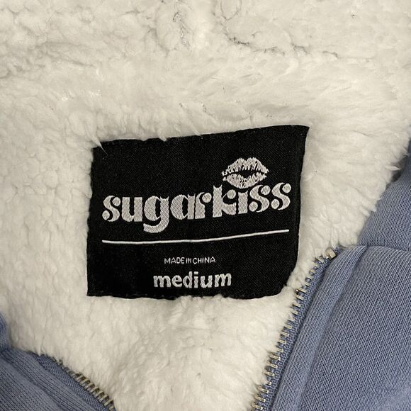 Sugar Kiss Women's Sherpa Lined Hoodie Zip Up Blue M - Picture 4 of 8